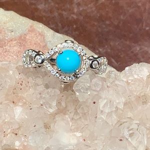 TURQUOISE & SIMULATED CZ 925 STERLING SILVER RING, SIZE 6
